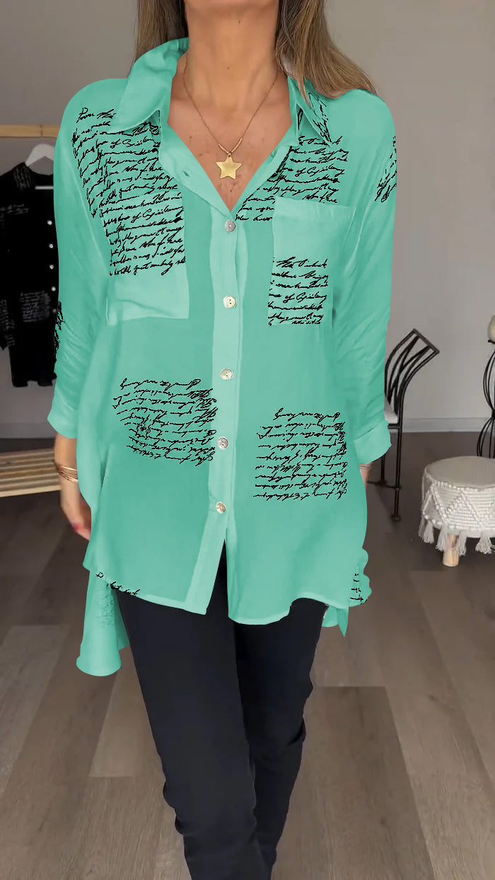 Letter Print Fashion Lapel Shirt - Seldom Seen Styles