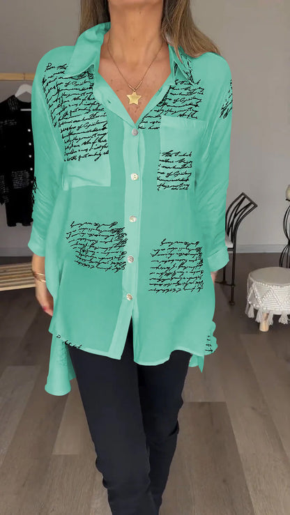 Letter Print Fashion Lapel Shirt - Seldom Seen Styles