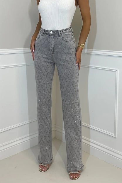 Women's Elegant And Fashionable Diamond Denim Trousers - Seldom Seen Styles