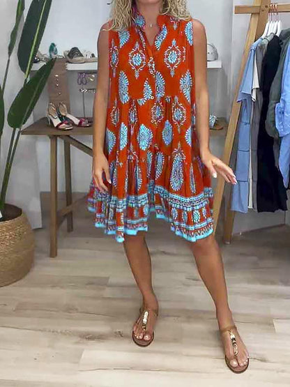 Women's V-neck Printed Short Dress - Seldom Seen Styles