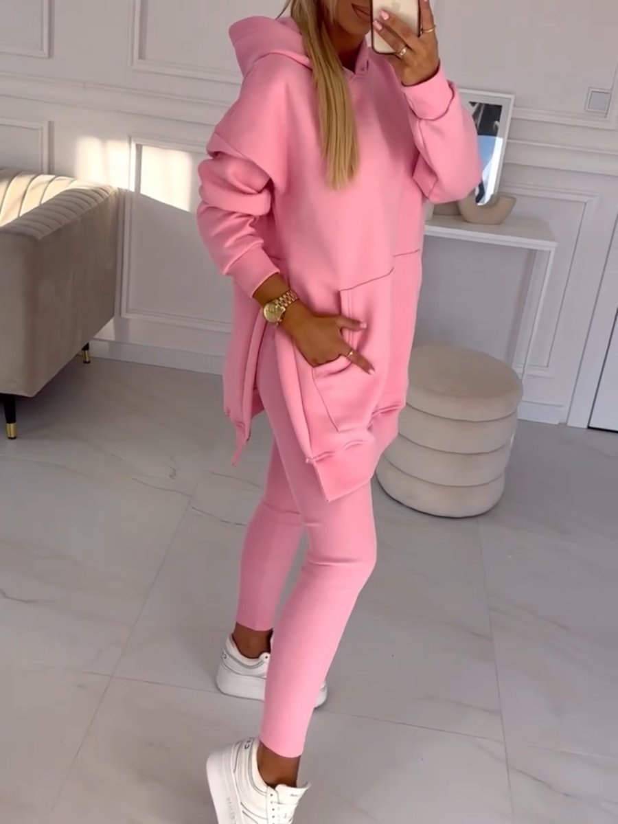 (S-5XL) Plus Size Women's Fashion Solid Color Hoodie and Lined Leggings two-piece set - Seldom Seen Styles