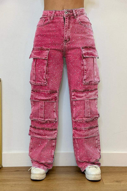 Women's Multi-pocket Rhinestone Casual Jeans - Seldom Seen Styles