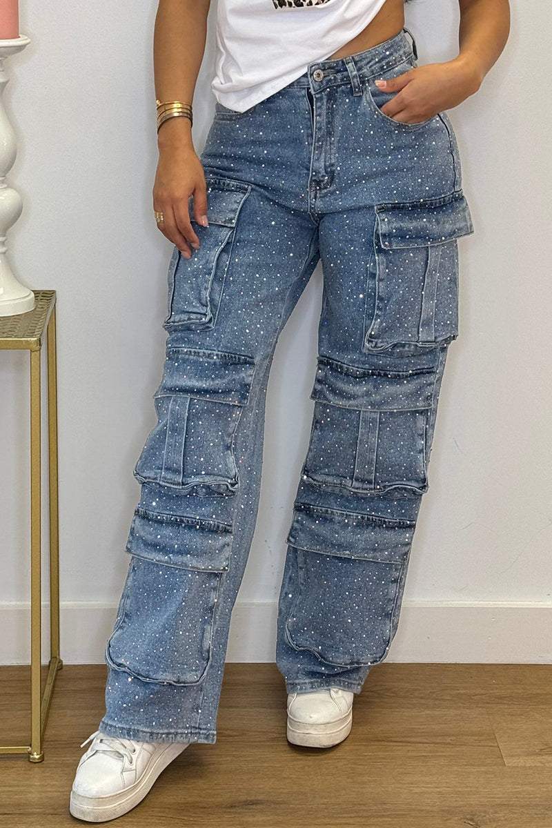 Women's Multi-pocket Rhinestone Casual Jeans - Seldom Seen Styles