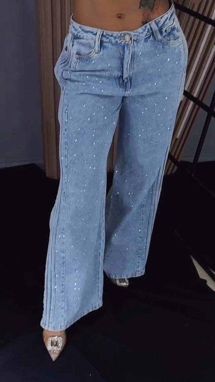 Women's Button-down Rhinestone Fashion Jeans - Seldom Seen Styles