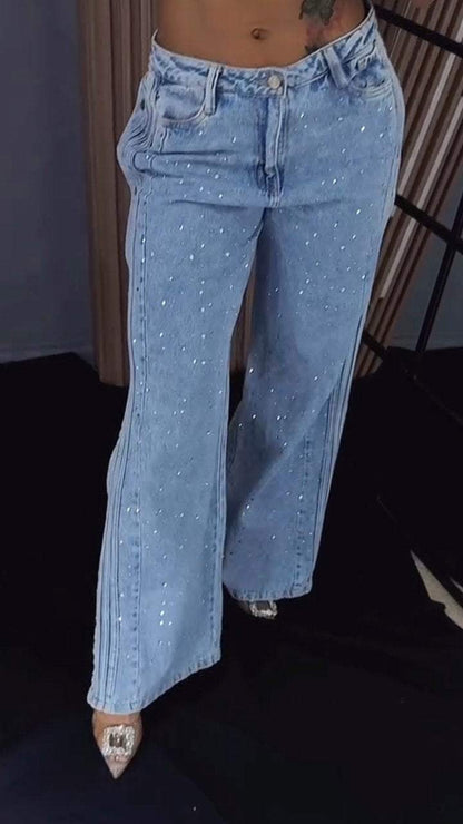 Women's Button-down Rhinestone Fashion Jeans - Seldom Seen Styles