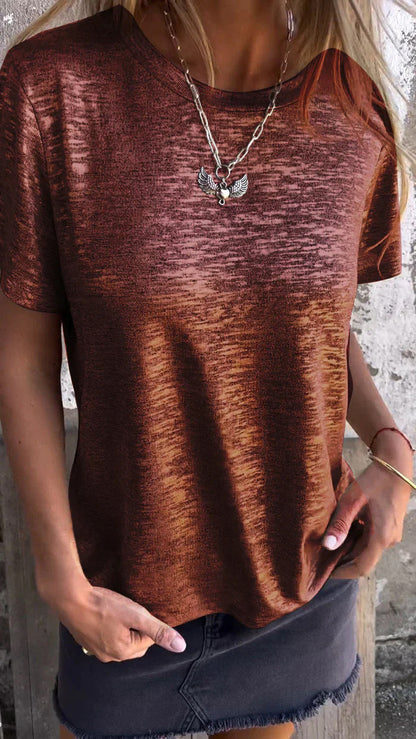 Hot Stamping Round Neck Short-sleeved V Neck T-shirt - Seldom Seen Styles