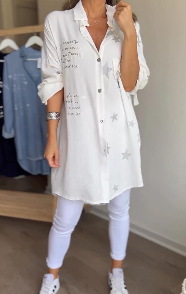 Lapel Single-breasted Star Letter Printed Shirt - Seldom Seen Styles