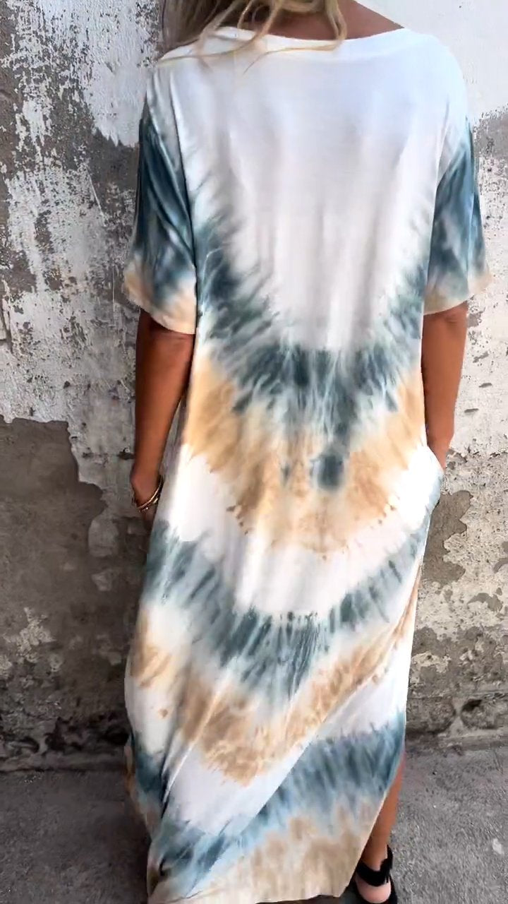 Tie-dye V-neck Long Comfortable Dress - Seldom Seen Styles