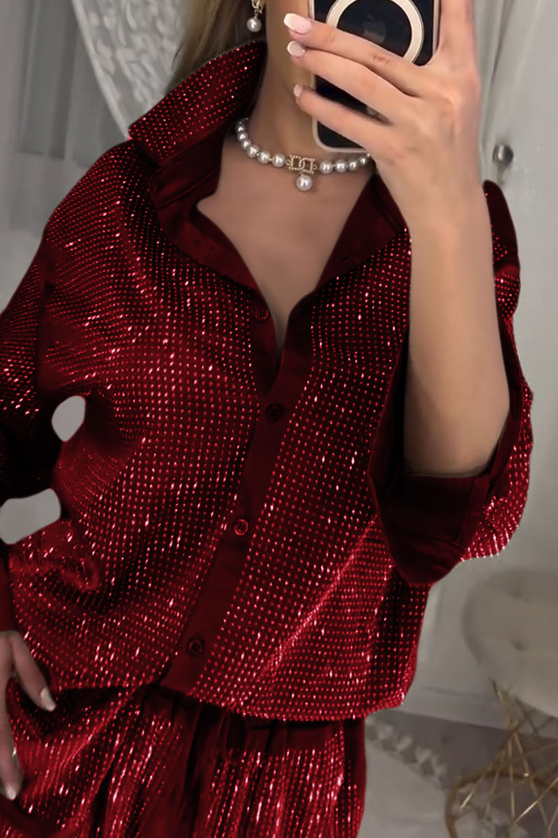 Women's stylish diamond-embellished top and pants two-piece set - Seldom Seen Styles