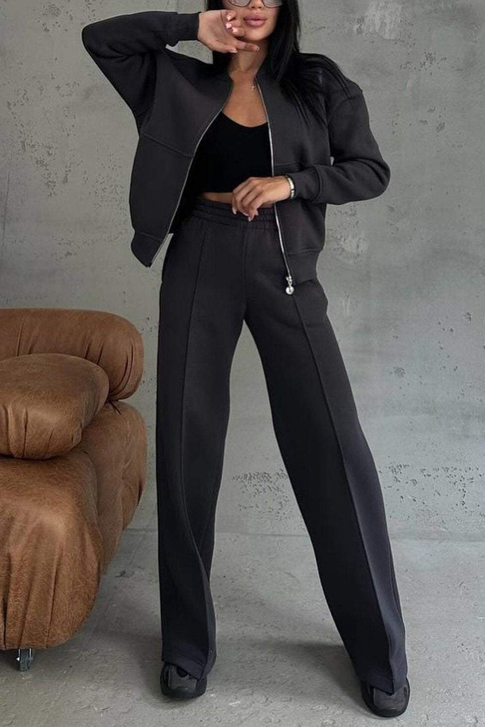 Women's Zipper Jacket & Pants Two-piece Set - Seldom Seen Styles