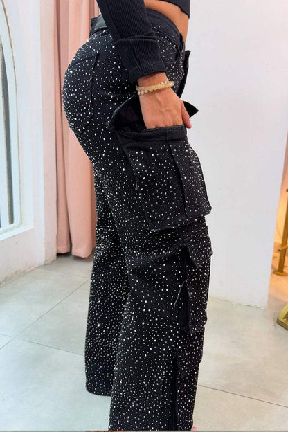 Women's Multi-pocket Rhinestone Casual Jeans - Seldom Seen Styles