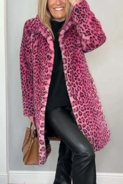 Women's Fashionable Leopard Lapel Faux Fur Winter Coat - Seldom Seen Styles
