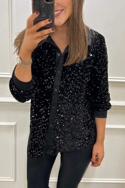 Women's Lapel Single Row Sparkly Party Shirt - Seldom Seen Styles