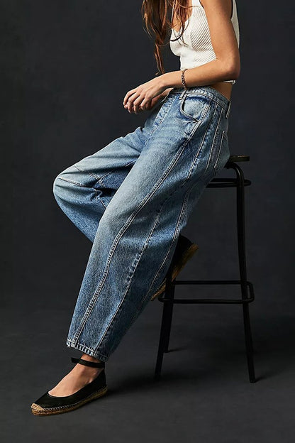 Fashion Casual Women's Loose Wide-leg Pants Mid-low Waist Washed Denim Trousers - Seldom Seen Styles