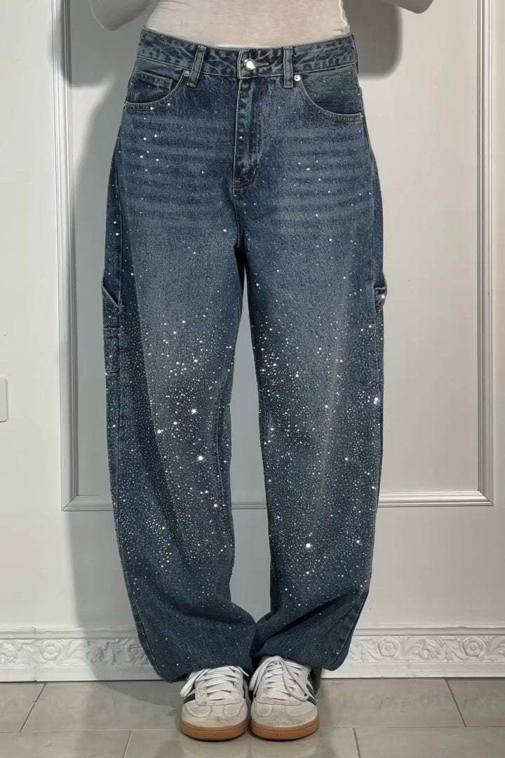 Women's Casual Rhinestone Loose Harem Jeans - Seldom Seen Styles