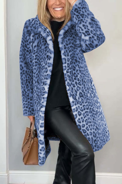 Women's Fashionable Leopard Lapel Faux Fur Winter Coat - Seldom Seen Styles