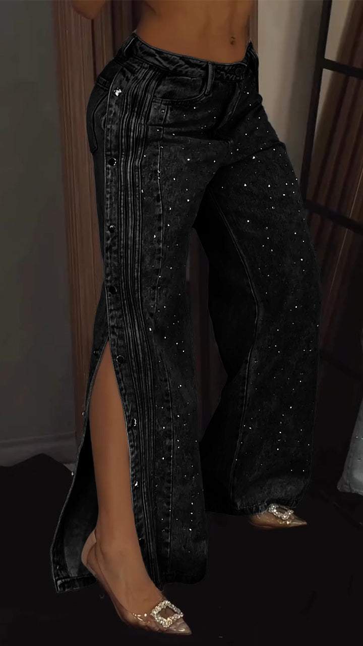 Women's Button-down Rhinestone Fashion Jeans - Seldom Seen Styles