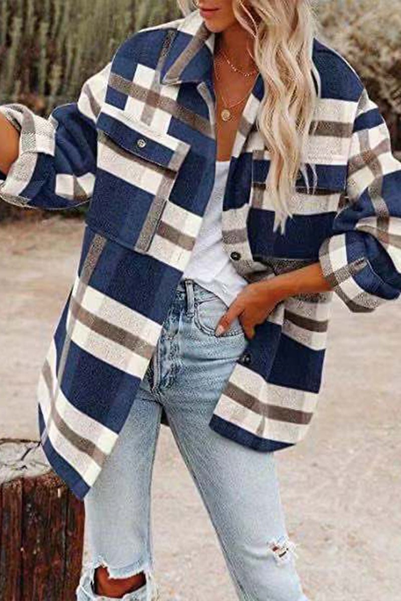 Women's Fashion Lapel Loose Plaid Wool Coat - Seldom Seen Styles