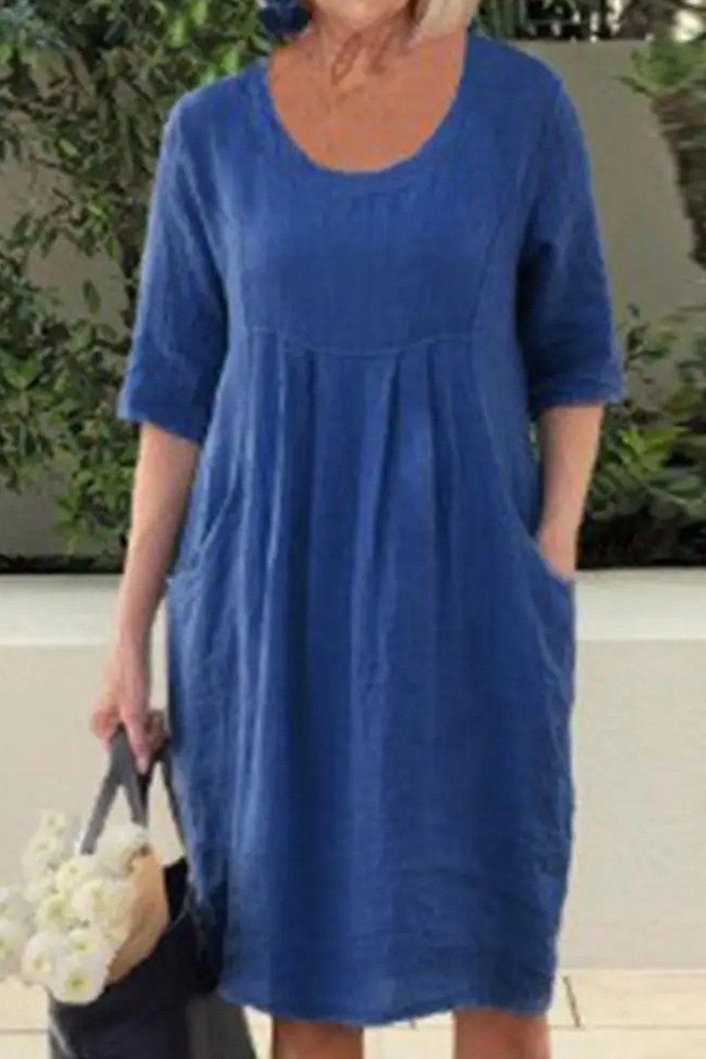 Cotton and Linen Pleated Pocket Casual Dress - Seldom Seen Styles