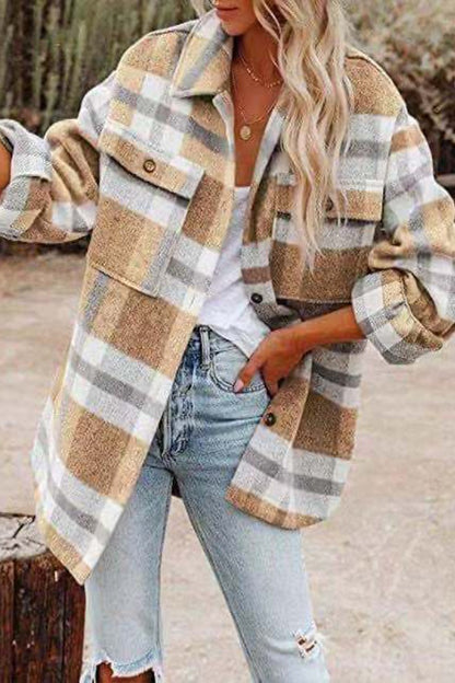Women's Fashion Lapel Loose Plaid Wool Coat - Seldom Seen Styles