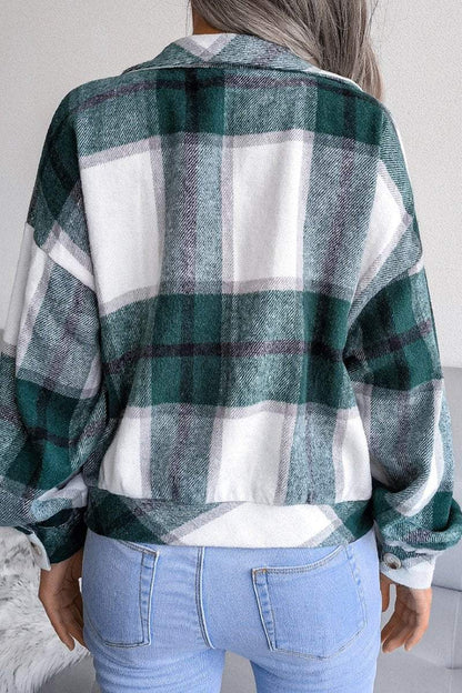 Women's Fashion Plaid Lantern Long Sleeve Woolen Coat - Seldom Seen Styles