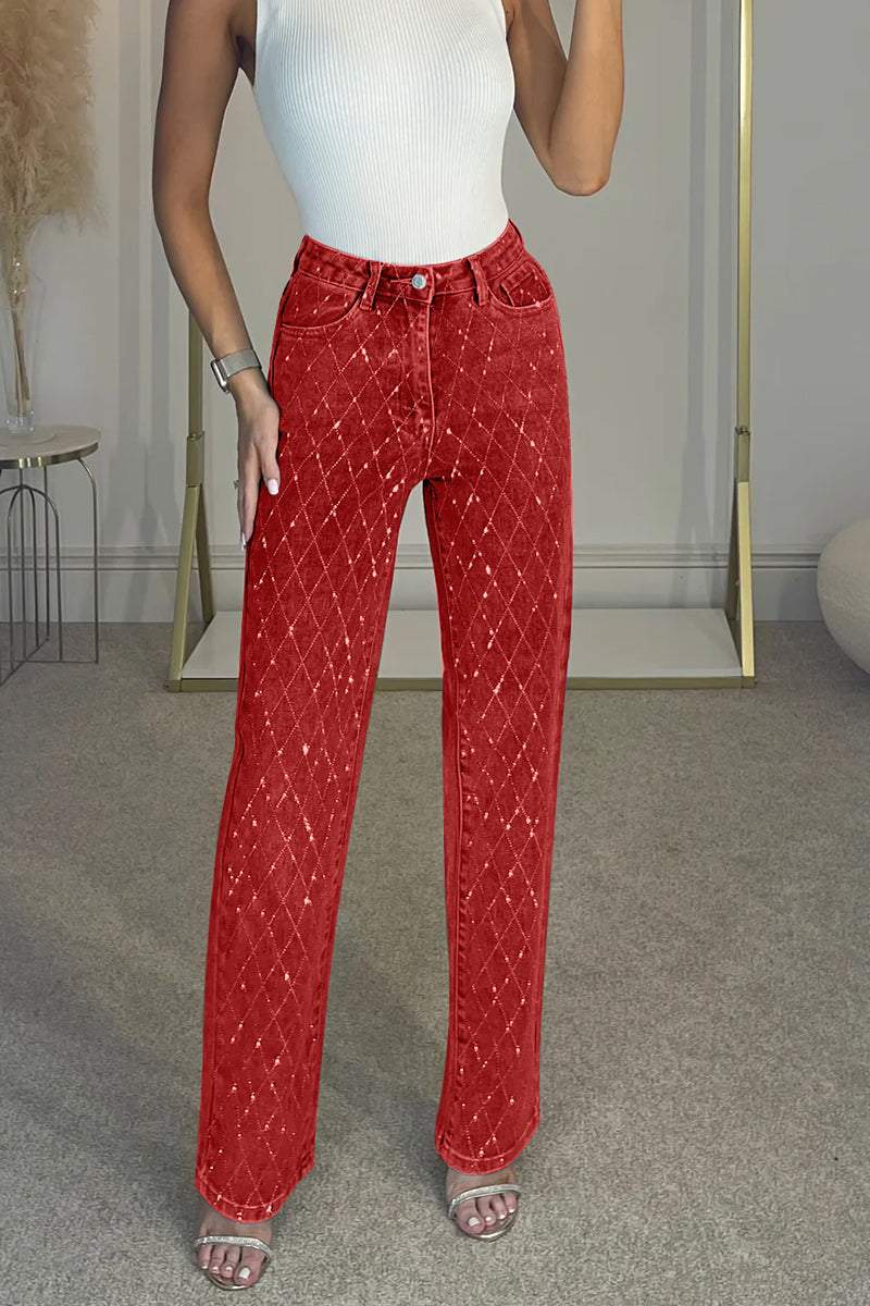 Women's Elegant And Fashionable Diamond Denim Trousers - Seldom Seen Styles
