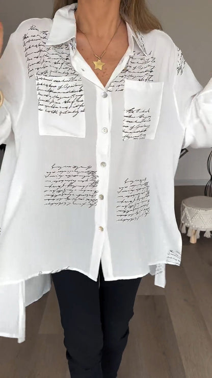 Letter Print Fashion Lapel Shirt - Seldom Seen Styles