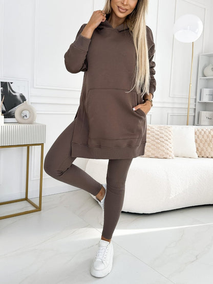 (S-5XL) Plus Size Women's Fashion Solid Color Hoodie and Lined Leggings two-piece set - Seldom Seen Styles