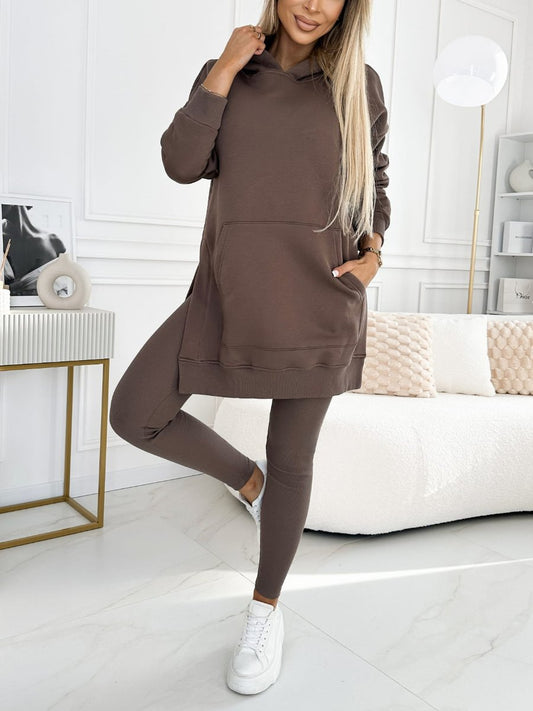 (S-5XL) Plus Size Women's Fashion Solid Color Hoodie and Lined Leggings two-piece set - Seldom Seen Styles