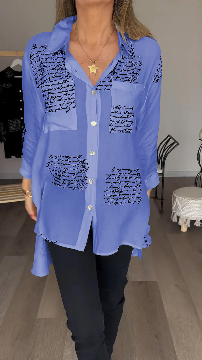 Letter Print Fashion Lapel Shirt - Seldom Seen Styles