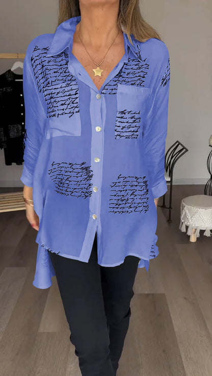 Letter Print Fashion Lapel Shirt - Seldom Seen Styles