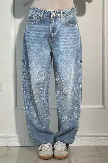 Women's Casual Rhinestone Loose Harem Jeans - Seldom Seen Styles