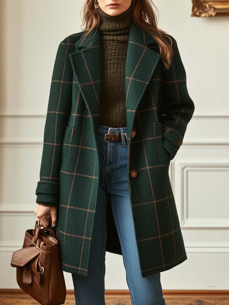 Manteau en Tweed à Carreaux avec Revers Rétro pour Femmes - Seldom Seen Styles