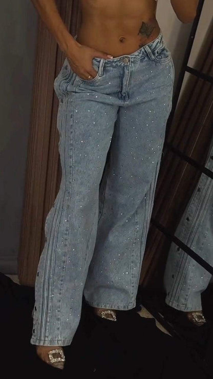 Women's Button-down Rhinestone Fashion Jeans - Seldom Seen Styles