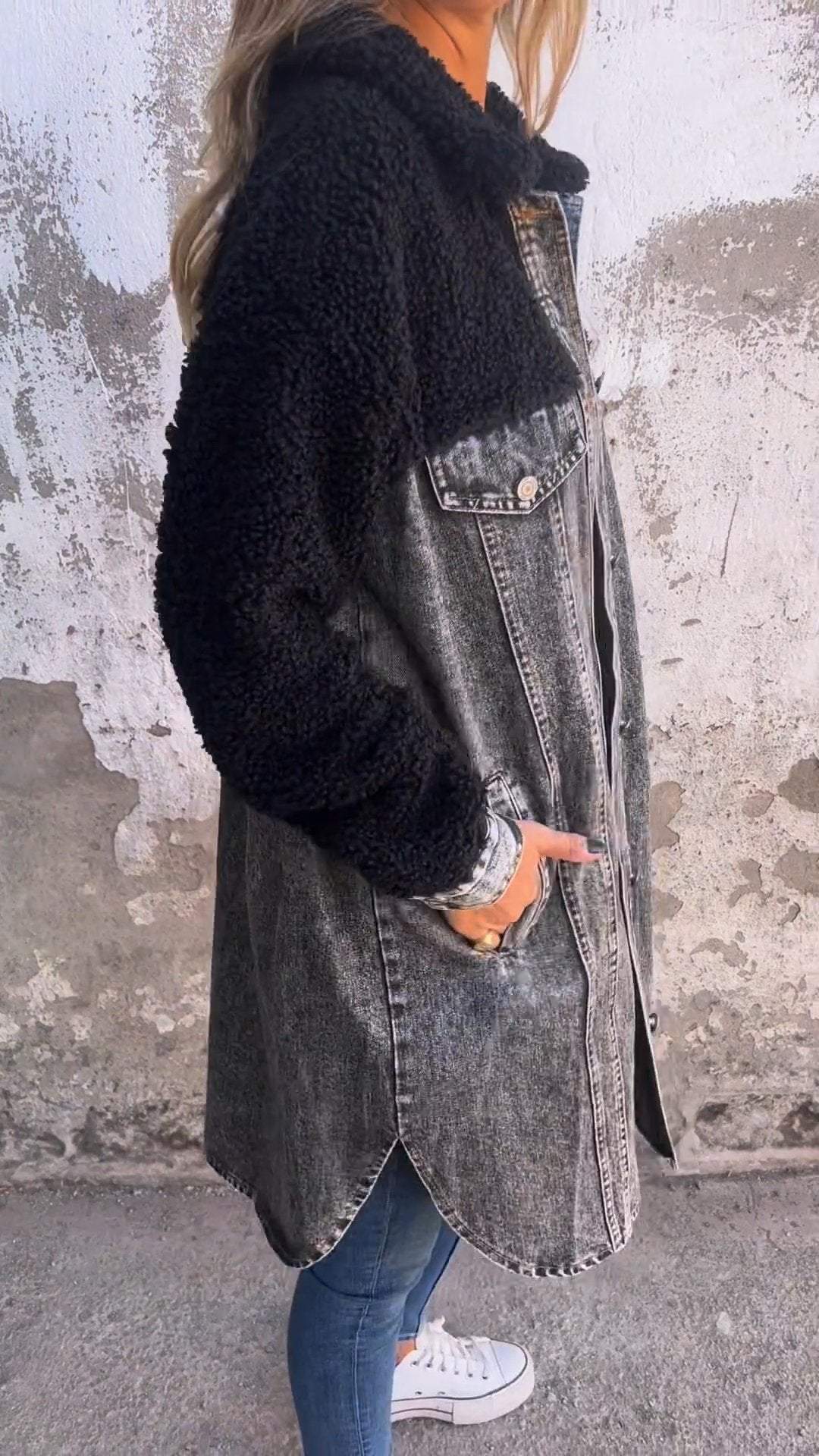 Lapel Single-breasted Long Denim Jacket - Seldom Seen Styles
