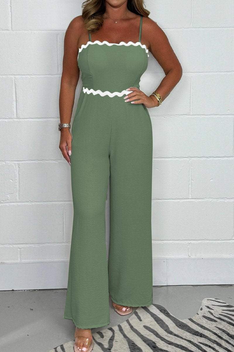 Women's Wavey Trim Spaghetti Strap Jumpsuit - Seldom Seen Styles