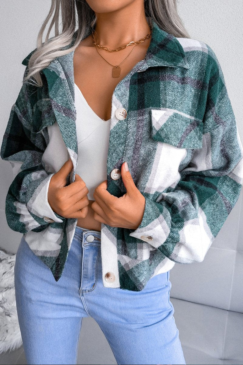 Women's Fashion Plaid Lantern Long Sleeve Woolen Coat - Seldom Seen Styles