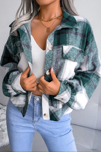 Women's Fashion Plaid Lantern Long Sleeve Woolen Coat - Seldom Seen Styles