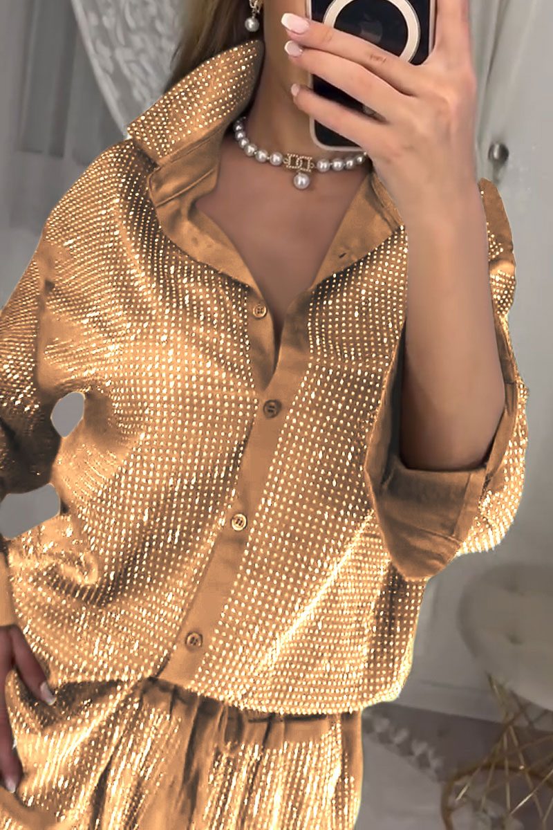 Women's stylish diamond-embellished top and pants two-piece set - Seldom Seen Styles