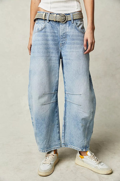 Fashion Casual Women's Loose Wide-leg Pants Mid-low Waist Washed Denim Trousers - Seldom Seen Styles