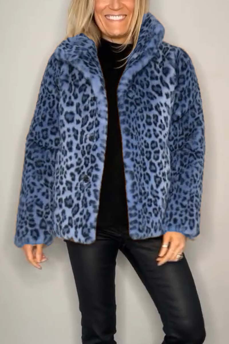 Women's Fashionable Leopard Print Lapel Faux Fur Winter Short Coat - Seldom Seen Styles