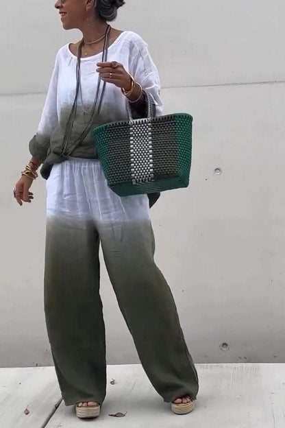 Women's Casual Round-neck Gradient Cotton and Linen Two-piece Suit - Seldom Seen Styles