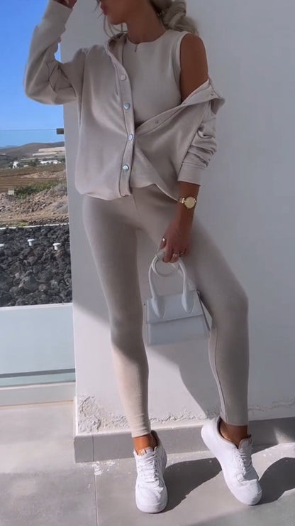 Hooded Cardigan Sweatshirt Three-piece Set - Seldom Seen Styles