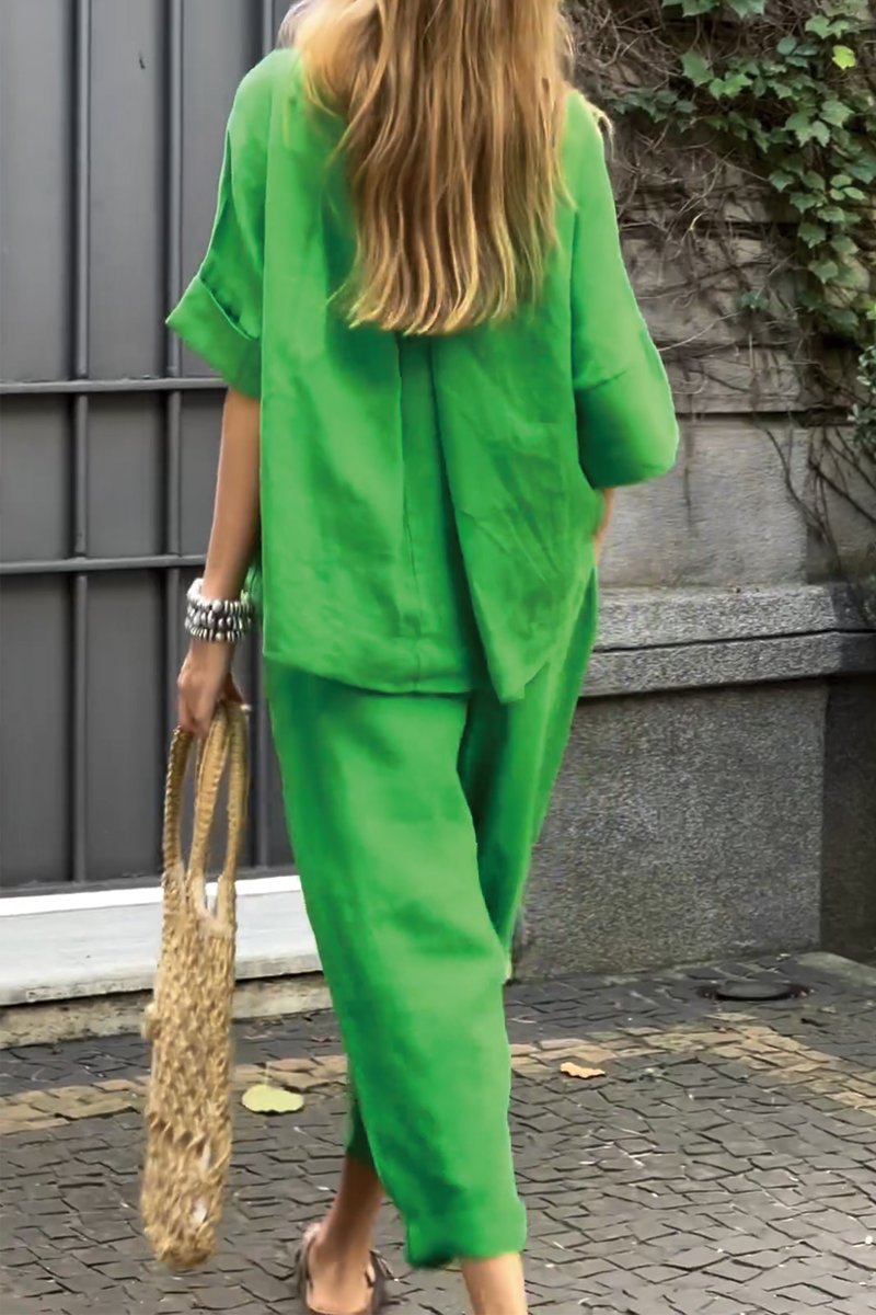 Cotton and linen casual solid color suit - Seldom Seen Styles