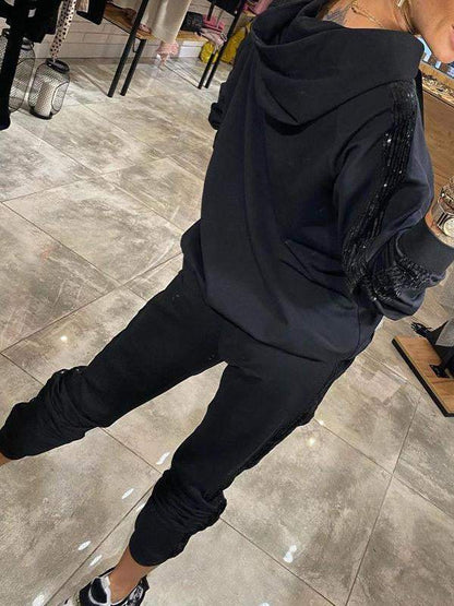 Women's Hooded Long Sequined Casual Suit - Seldom Seen Styles