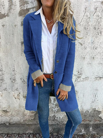 Women's Lapel Long Sleeve Fur Long Coat - Seldom Seen Styles