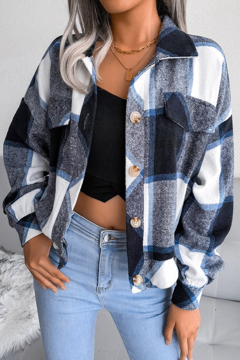 Women's Fashion Plaid Lantern Long Sleeve Woolen Coat - Seldom Seen Styles