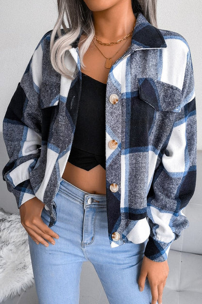 Women's Fashion Plaid Lantern Long Sleeve Woolen Coat - Seldom Seen Styles