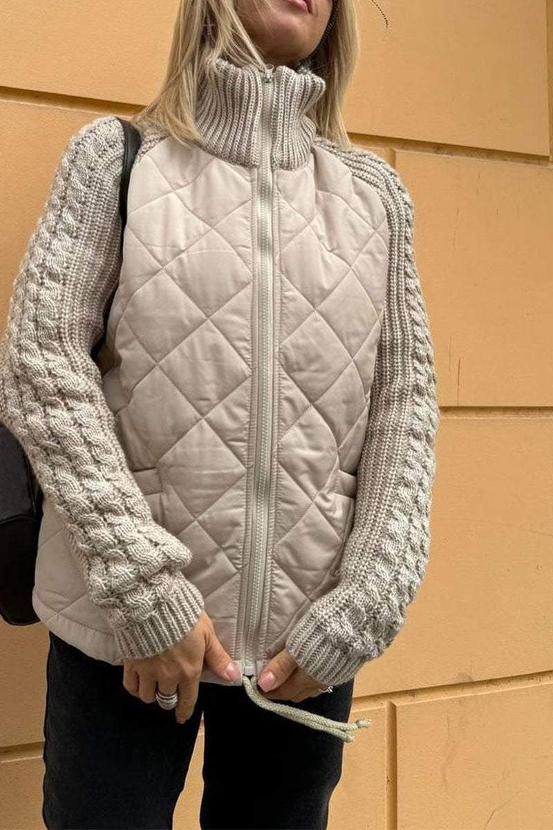 Women's Casual Solid Color Knitted Patchwork Zipped Jacket - Seldom Seen Styles