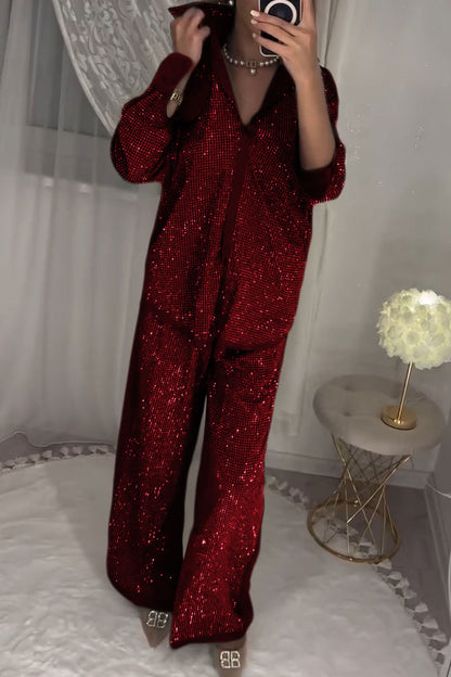 Women's stylish diamond-embellished top and pants two-piece set - Seldom Seen Styles